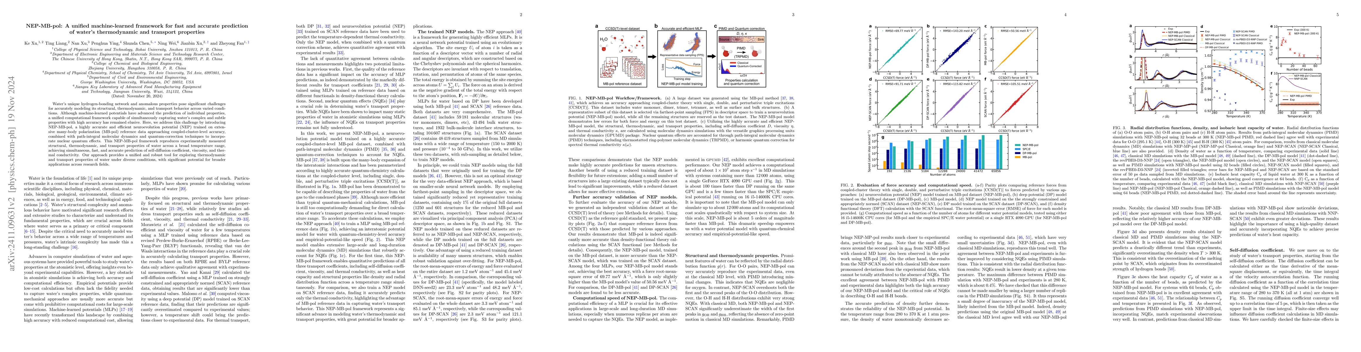 Thumbnail for NEP-MB-pol: A unified machine-learned framework for fast and accurate
  prediction of water's thermodynamic and transport properties