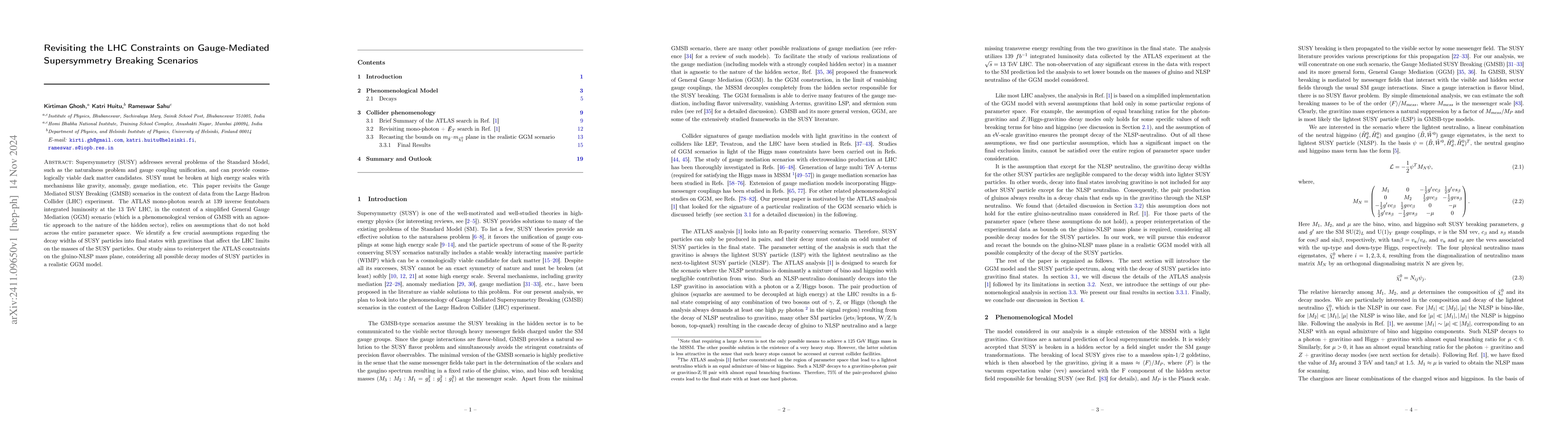 Thumbnail for Revisiting the LHC Constraints on Gauge-Mediated Supersymmetry Breaking
  Scenarios