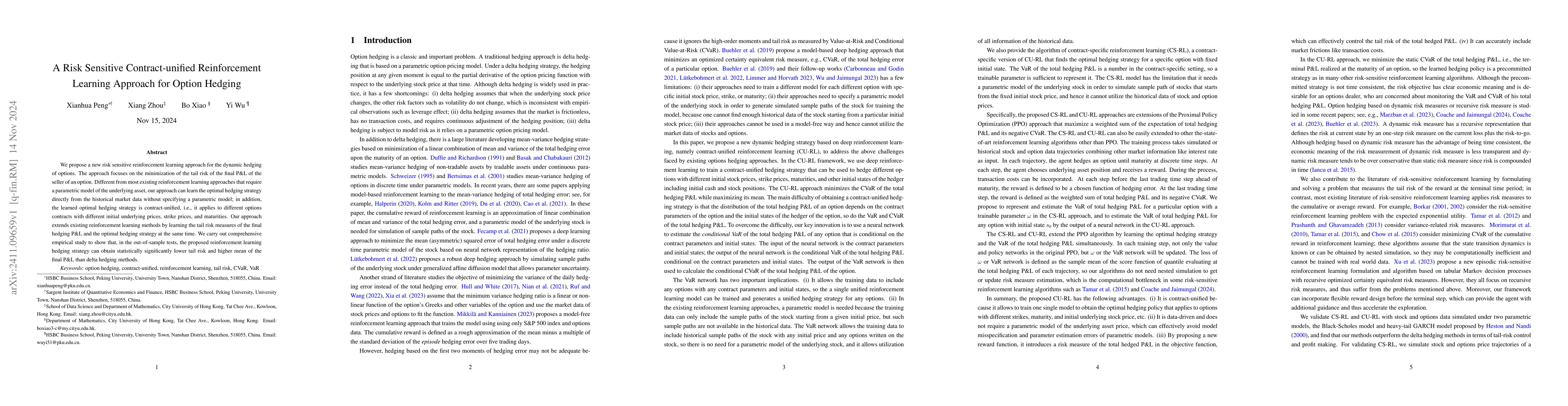 Thumbnail for A Risk Sensitive Contract-unified Reinforcement Learning Approach for
  Option Hedging