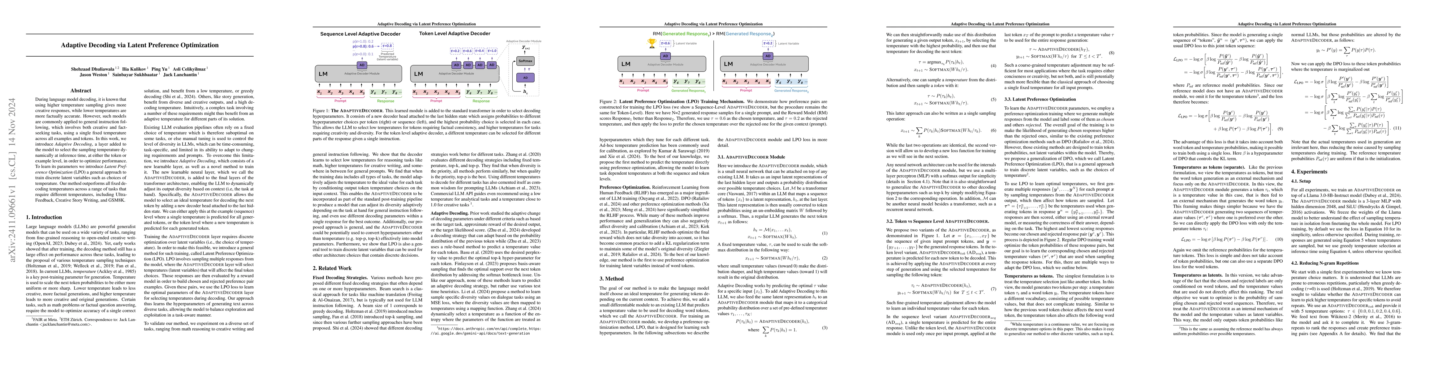 Thumbnail for Adaptive Decoding via Latent Preference Optimization