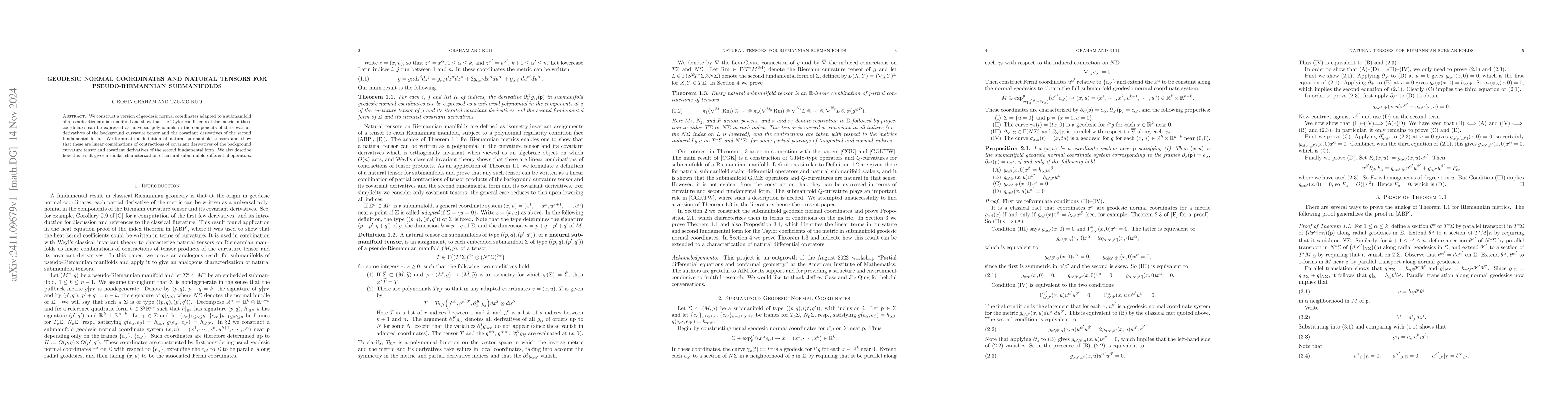 Thumbnail for Geodesic normal coordinates and natural tensors for pseudo-Riemannian
  submanifolds