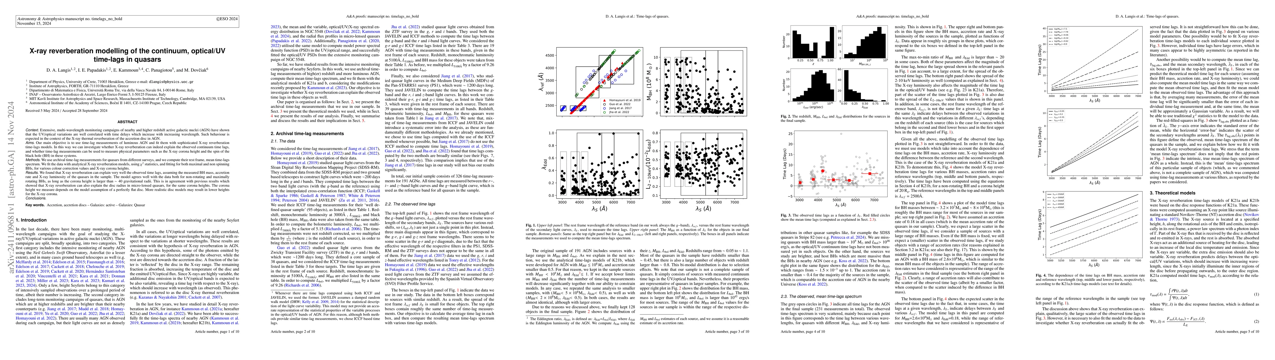 Thumbnail for X-ray reverberation modelling of the continuum, optical/UV time-lags in
  quasars