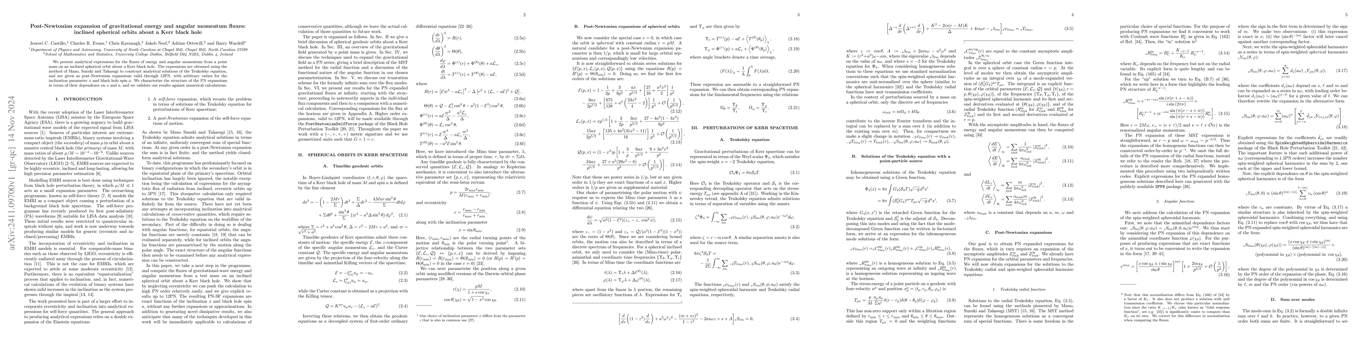 Thumbnail for Post-Newtonian expansion of energy and angular momentum fluxes: inclined
  spherical orbits about a Kerr black hole