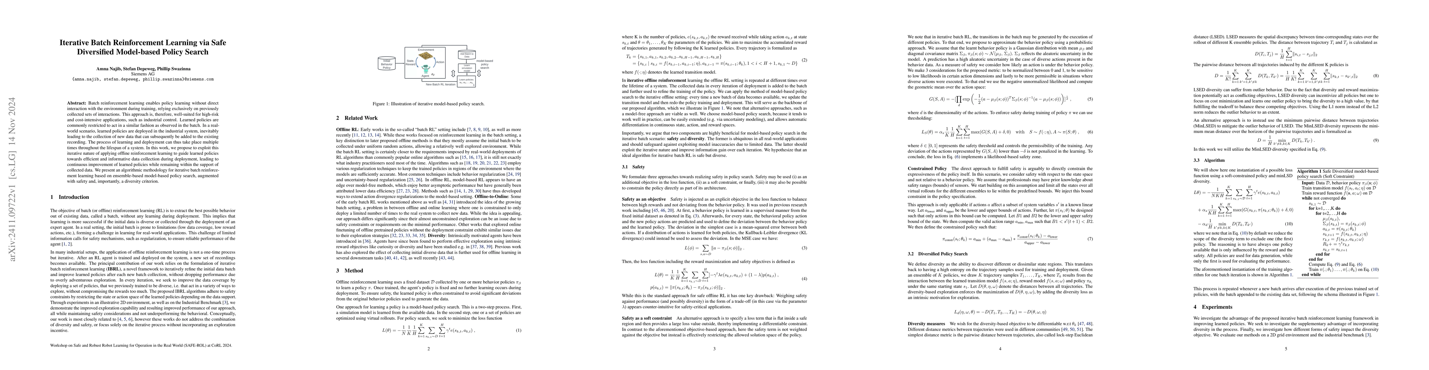 Thumbnail for Iterative Batch Reinforcement Learning via Safe Diversified Model-based
  Policy Search