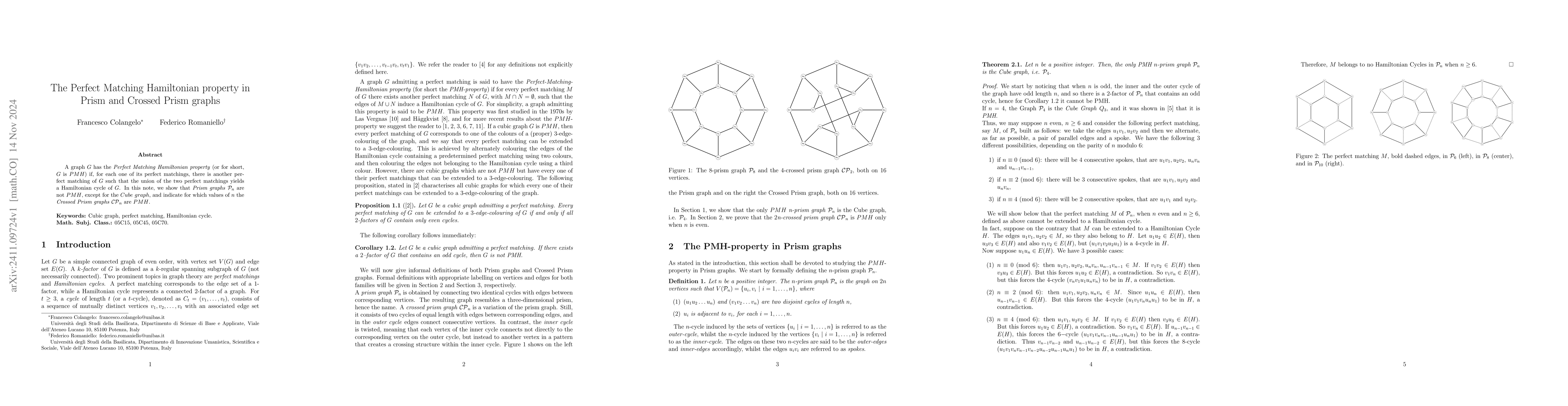 Thumbnail for The Perfect Matching Hamiltonian property in Prism and Crossed Prism
  graphs