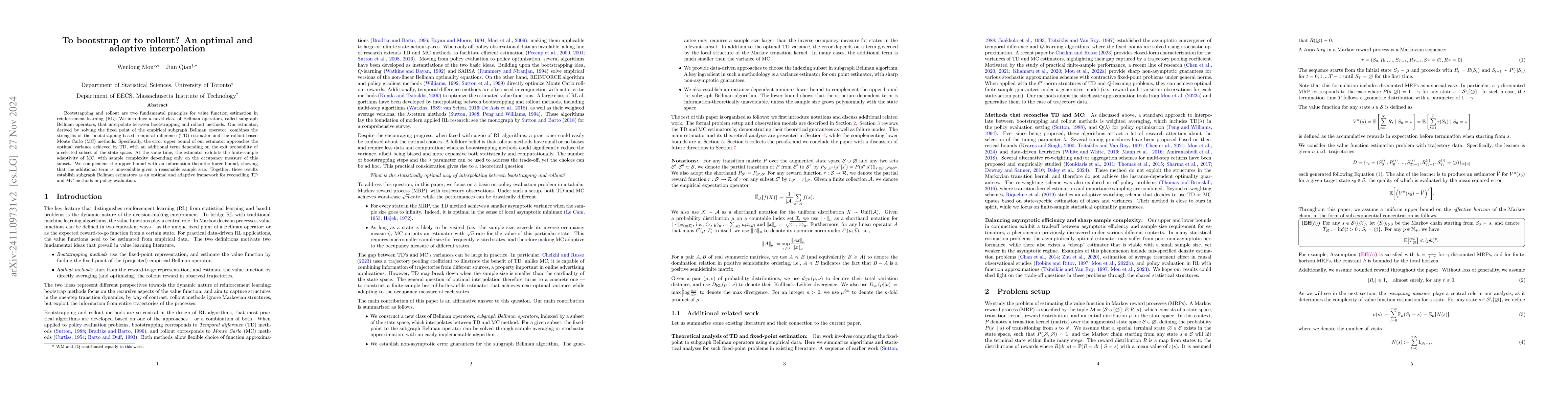 Thumbnail for To bootstrap or to rollout? An optimal and adaptive interpolation