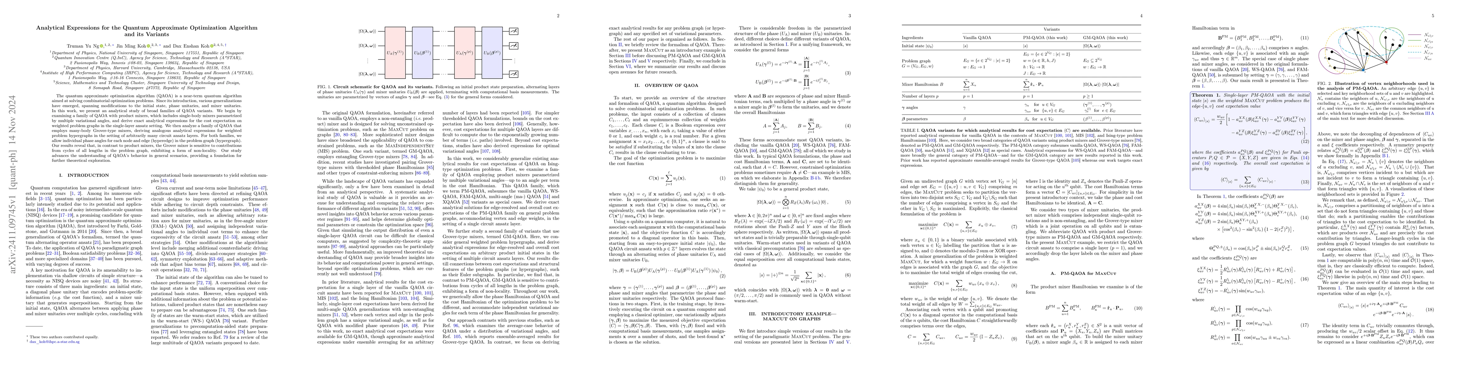 Thumbnail for Analytical Expressions for the Quantum Approximate Optimization
  Algorithm and its Variants