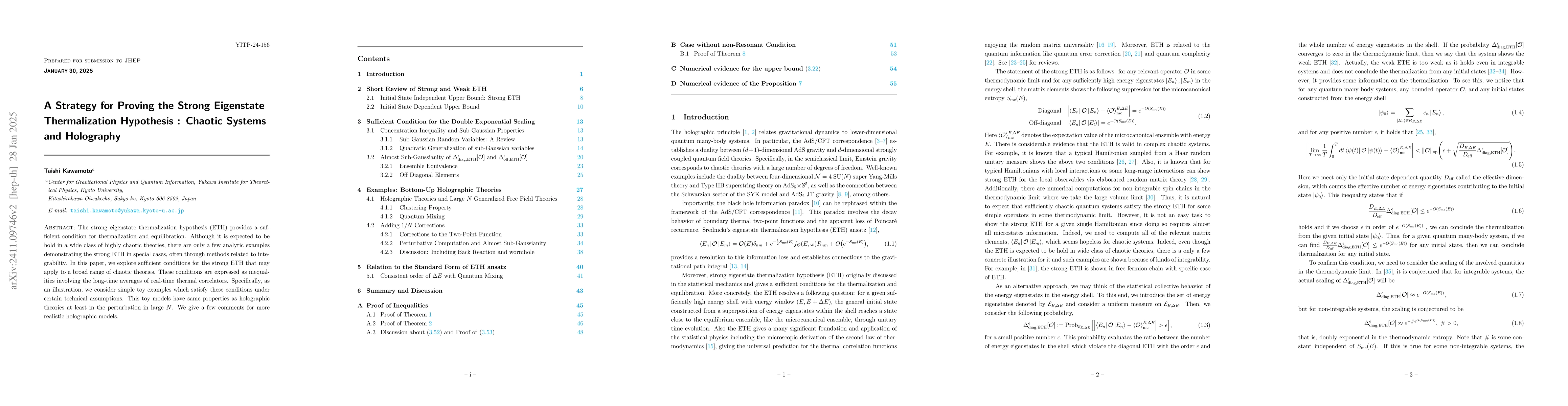 Thumbnail for A Strategy for Proving the Strong Eigenstate Thermalization Hypothesis :
  Chaotic Systems and Holography