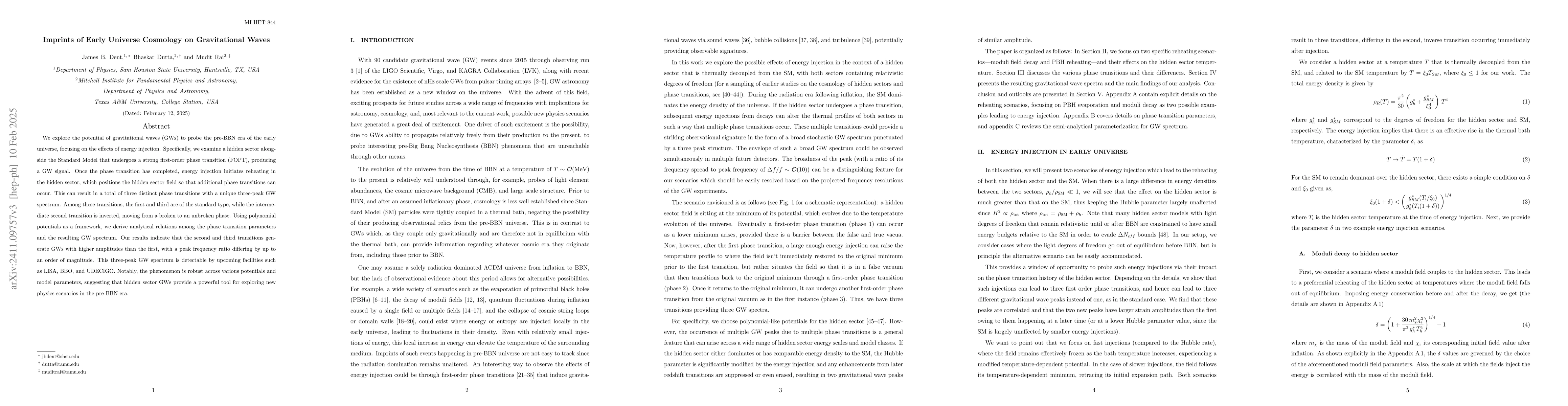Thumbnail for Imprints of Early Universe Cosmology on Gravitational Waves