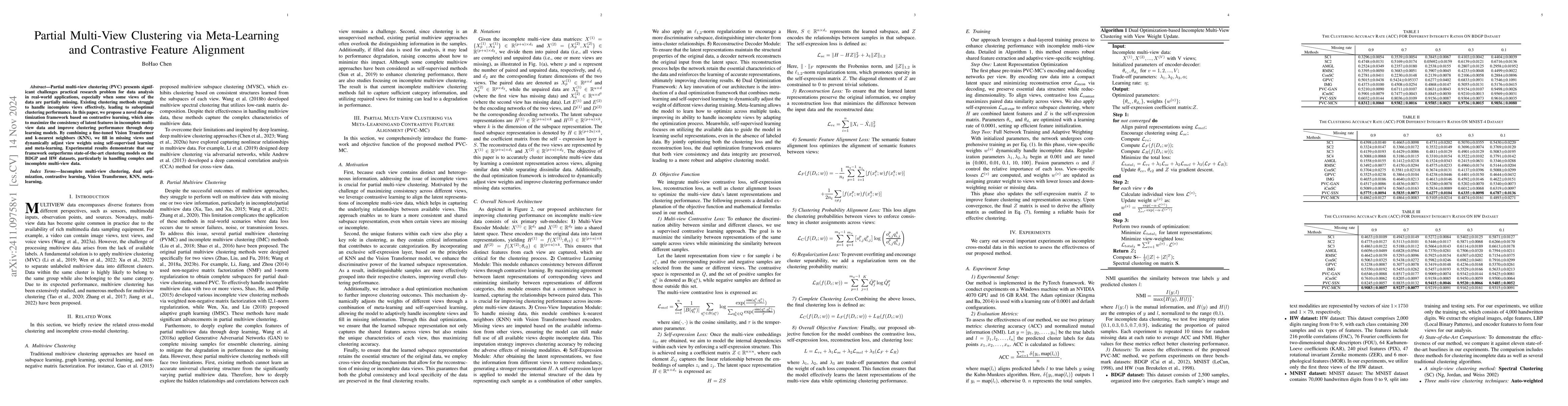 Thumbnail for Partial Multi-View Clustering via Meta-Learning and Contrastive Feature
  Alignment