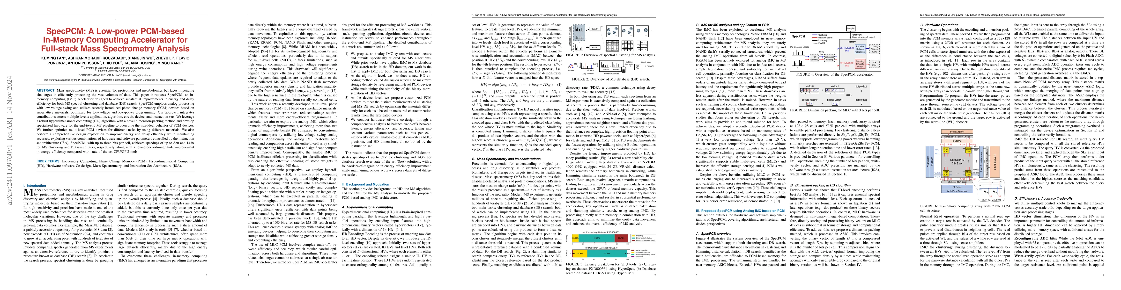 Thumbnail for SpecPCM: A Low-power PCM-based In-Memory Computing Accelerator for
  Full-stack Mass Spectrometry Analysis