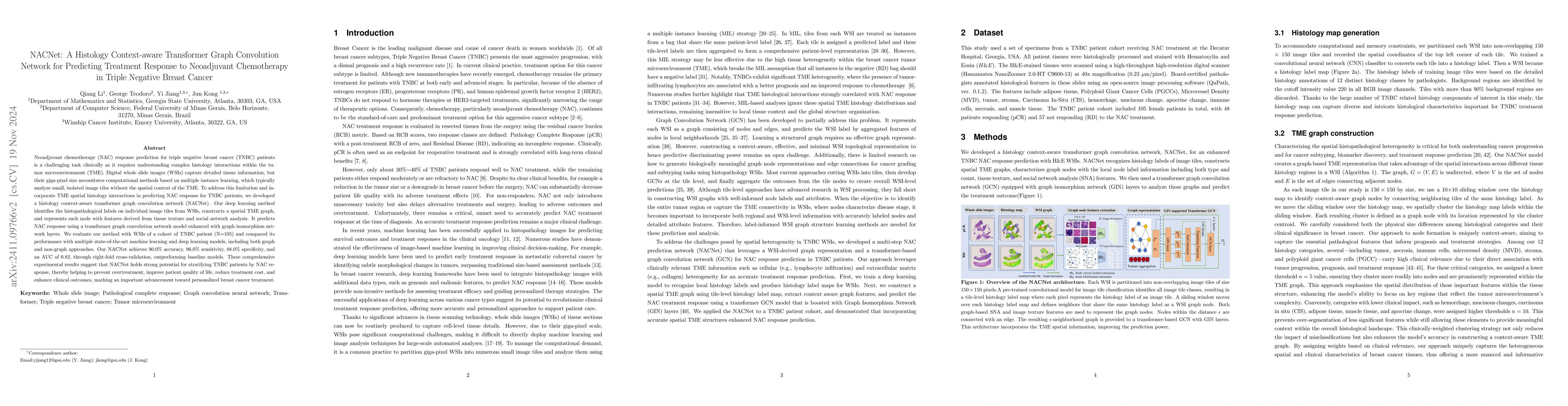 Thumbnail for NACNet: A Histology Context-aware Transformer Graph Convolution Network
  for Predicting Treatment Response to Neoadjuvant Chemotherapy in Triple
  Negative Breast Cancer