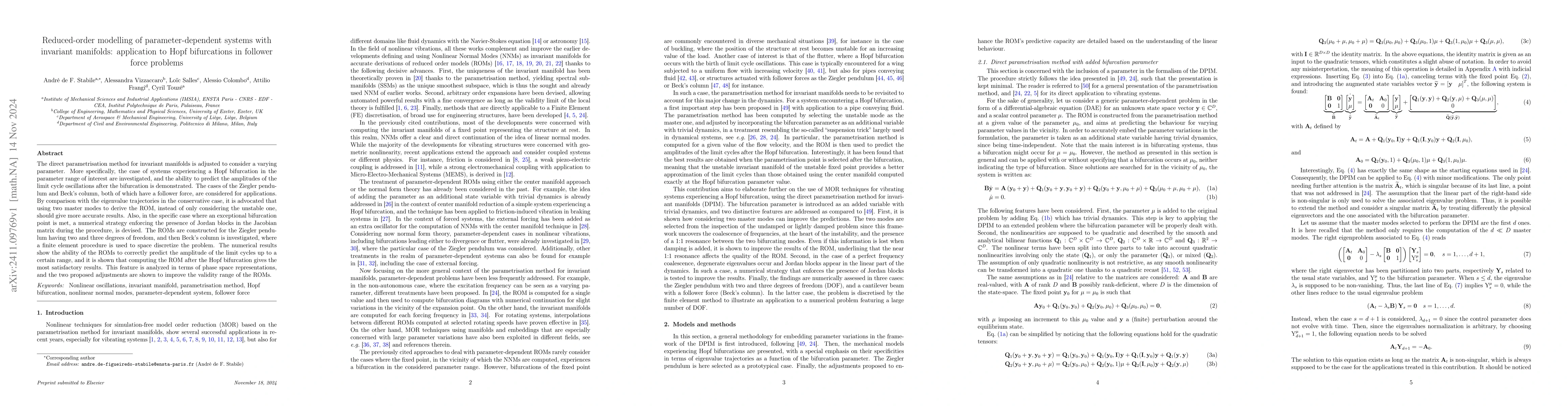 Thumbnail for Reduced-order modelling of parameter-dependent systems with invariant
  manifolds: application to Hopf bifurcations in follower force problems