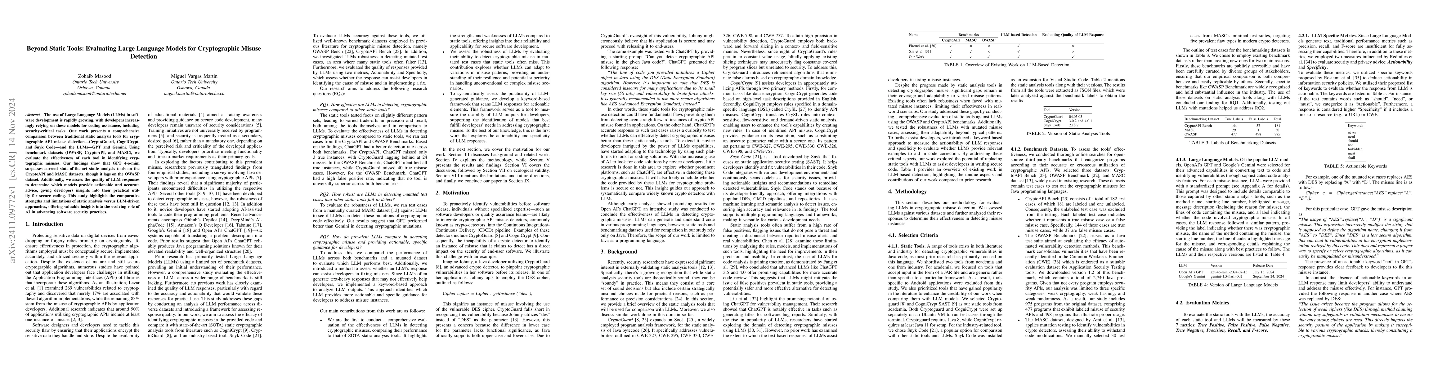 Thumbnail for Beyond Static Tools: Evaluating Large Language Models for Cryptographic
  Misuse Detection