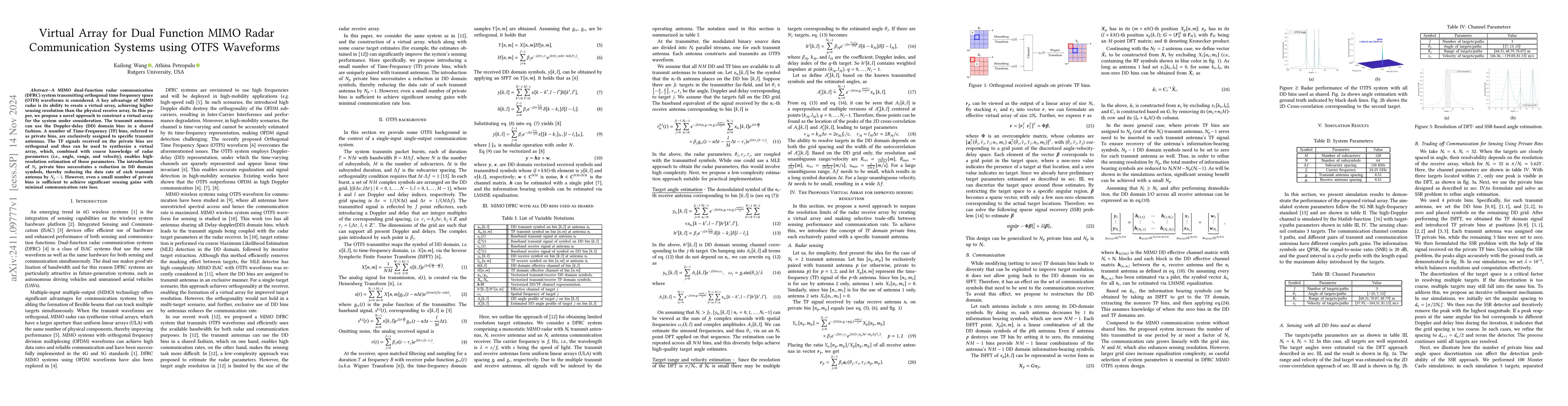 Thumbnail for Virtual Array for Dual Function MIMO Radar Communication Systems using
  OTFS Waveforms