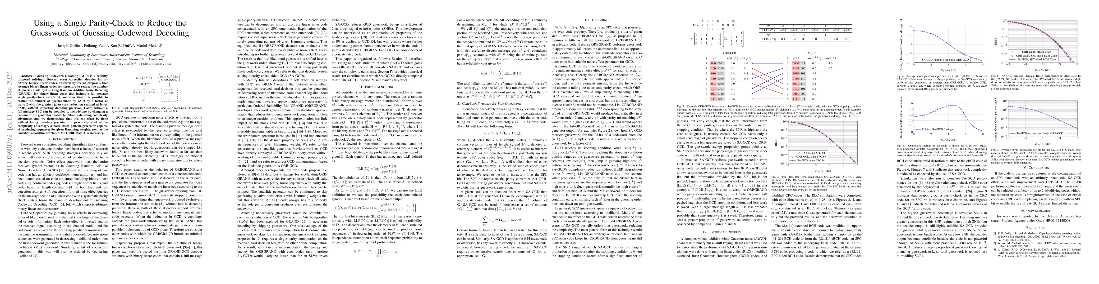 Thumbnail for Using a Single-Parity-Check to reduce the Guesswork of Guessing Codeword
  Decoding