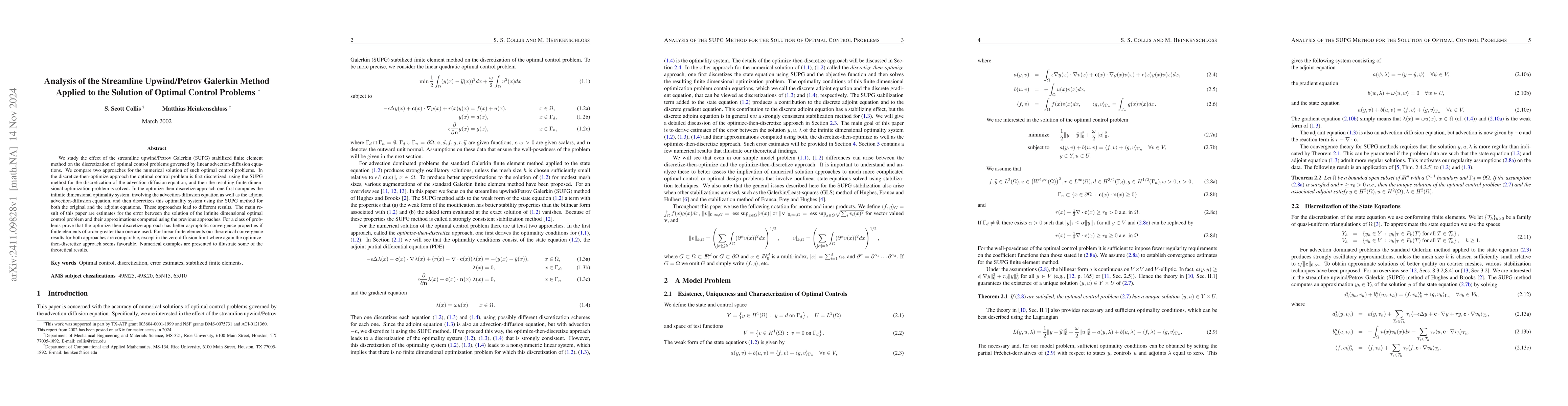Thumbnail for Analysis of the SUPG Method for the Solution of Optimal Control Problems
