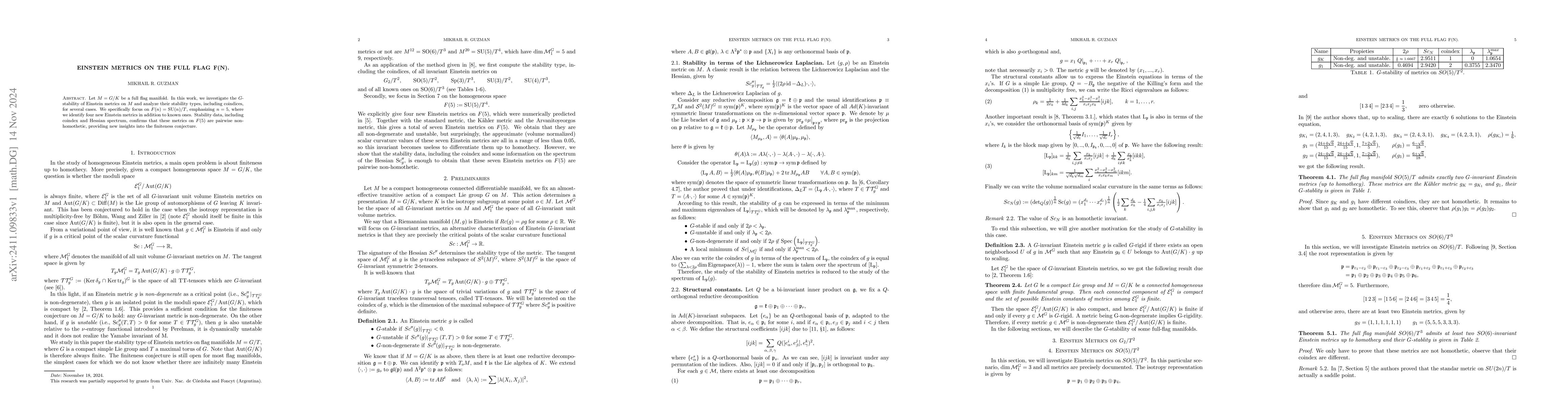 Thumbnail for Einstein metrics on the full flag $F(n)$