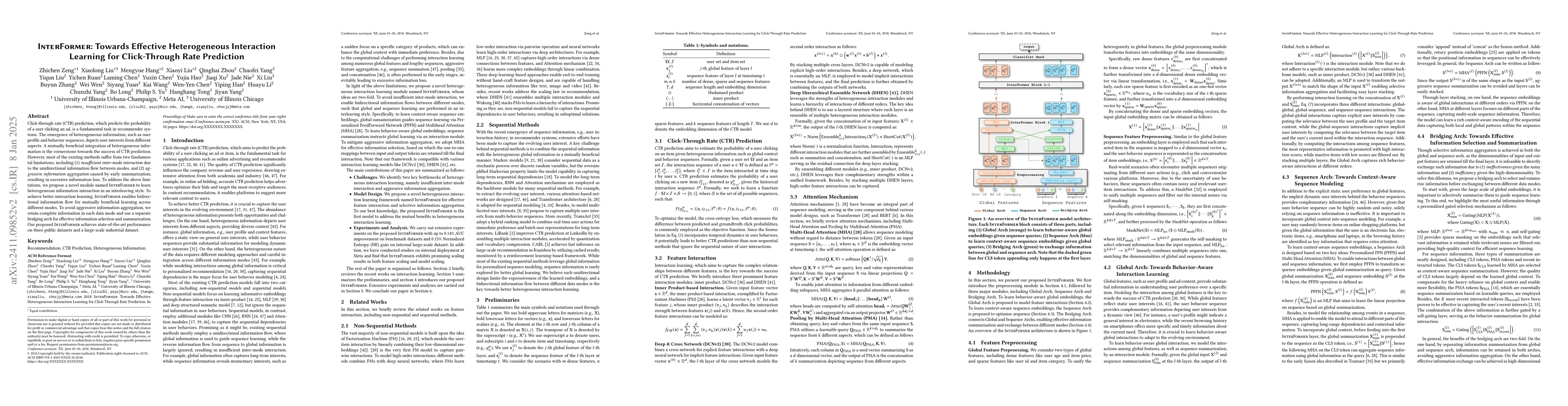 Thumbnail for InterFormer: Towards Effective Heterogeneous Interaction Learning for
  Click-Through Rate Prediction