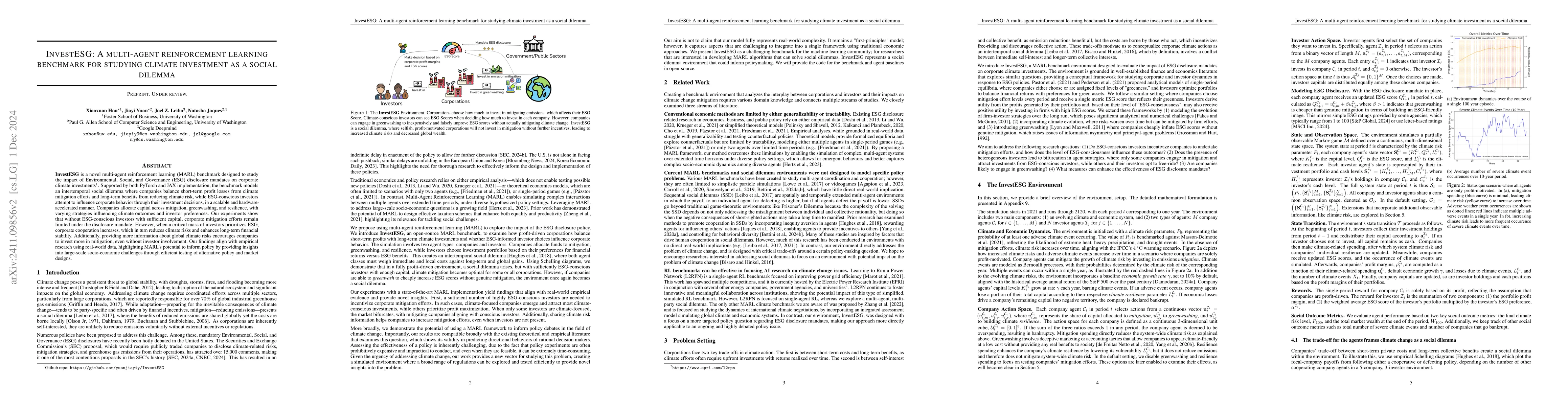 Thumbnail for InvestESG: A multi-agent reinforcement learning benchmark for studying
  climate investment as a social dilemma