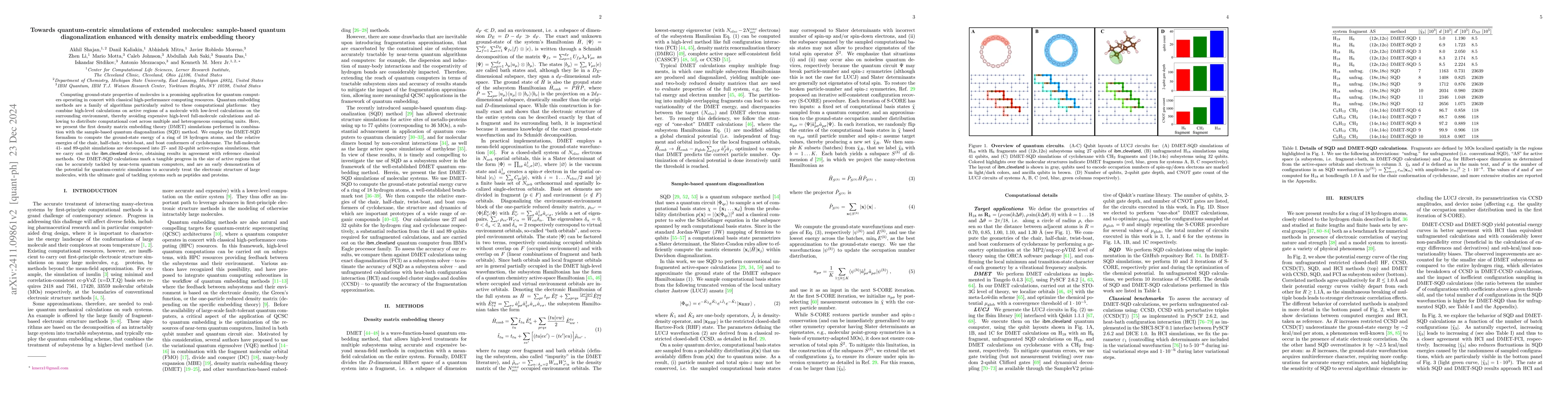Thumbnail for Towards quantum-centric simulations of extended molecules: sample-based
  quantum diagonalization enhanced with density matrix embedding theory