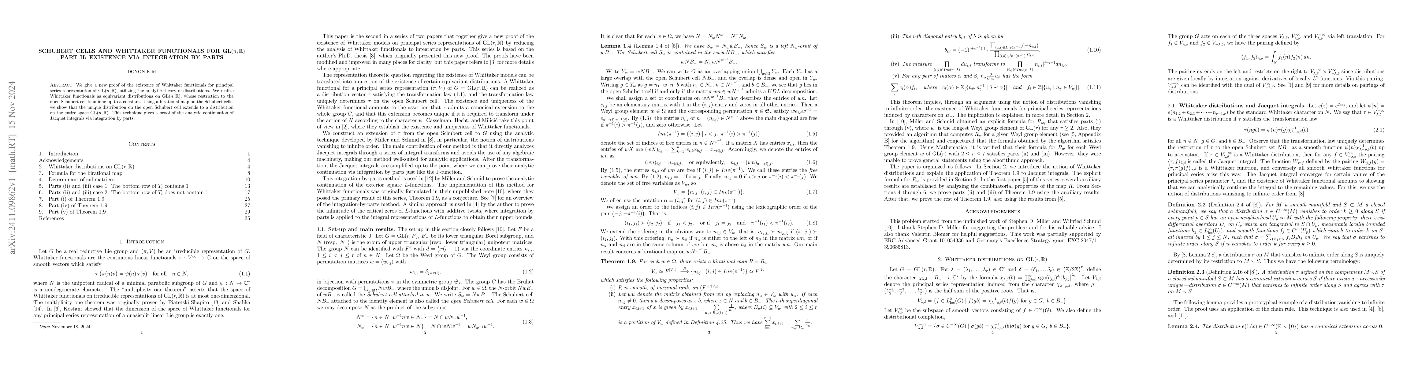 Thumbnail for Schubert cells and Whittaker functionals for $\text{GL}(n,\mathbb{R})$
  part II: Existence via integration by parts
