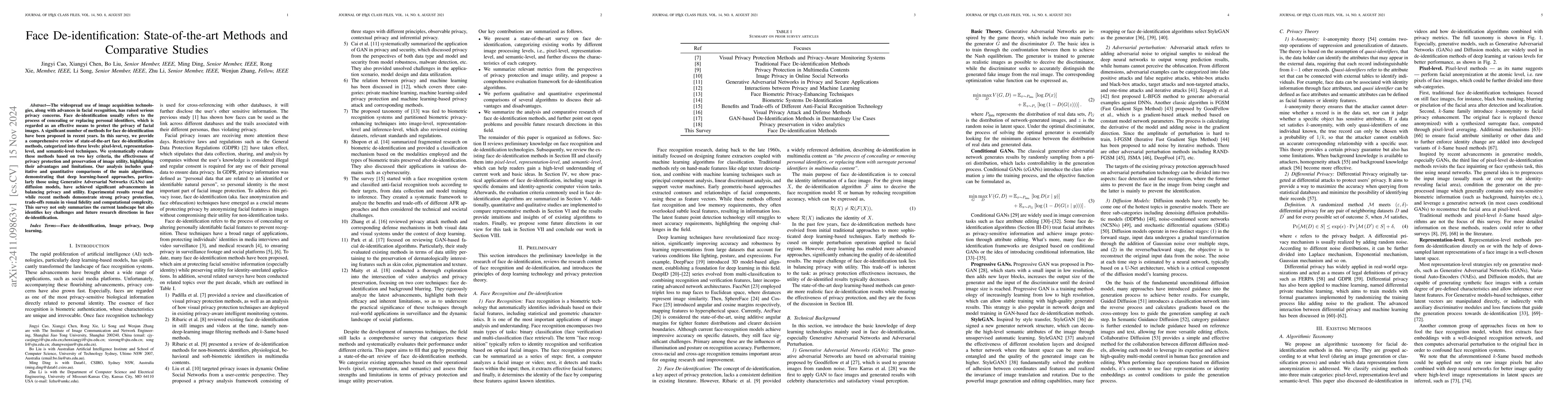 Thumbnail for Face De-identification: State-of-the-art Methods and Comparative Studies
