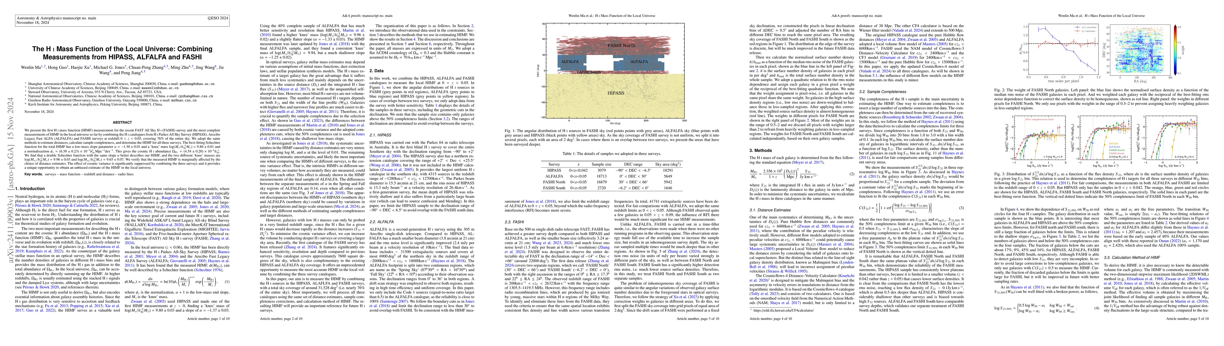 Thumbnail for The HI Mass Function of the Local Universe: Combining Measurements from
  HIPASS, ALFALFA and FASHI