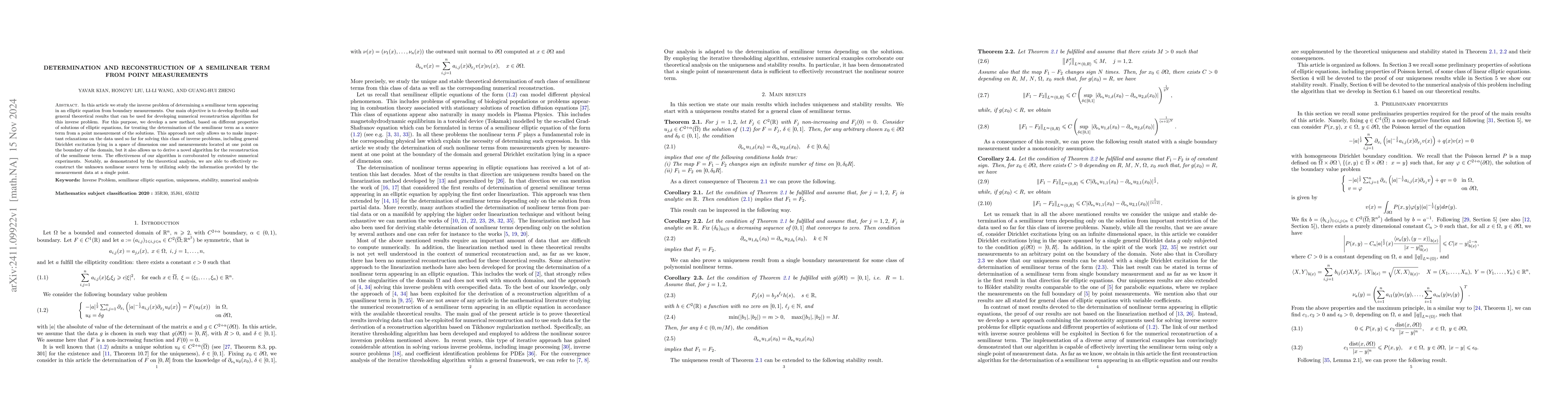 Thumbnail for Determination and reconstruction of a semilinear term from point
  measurements