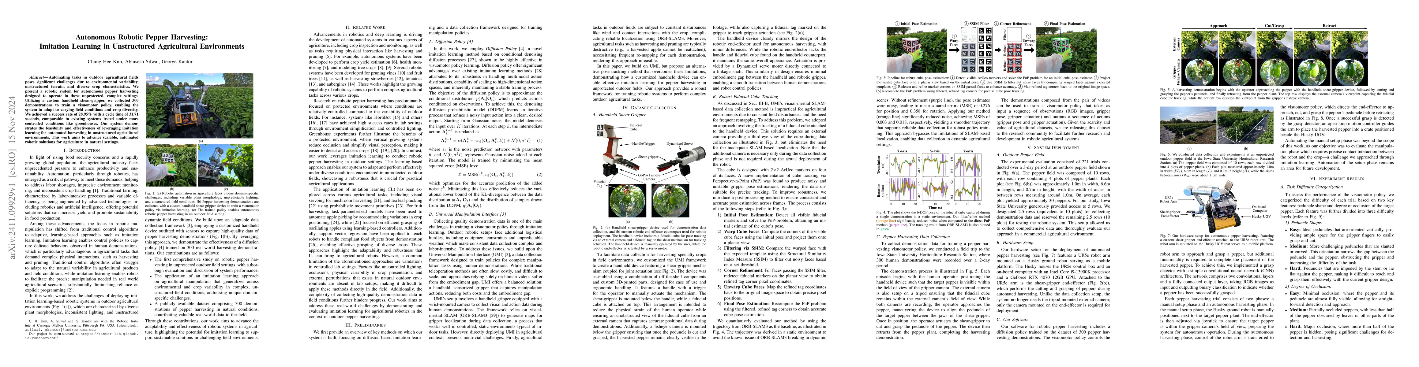 Thumbnail for Autonomous Robotic Pepper Harvesting: Imitation Learning in Unstructured
  Agricultural Environments