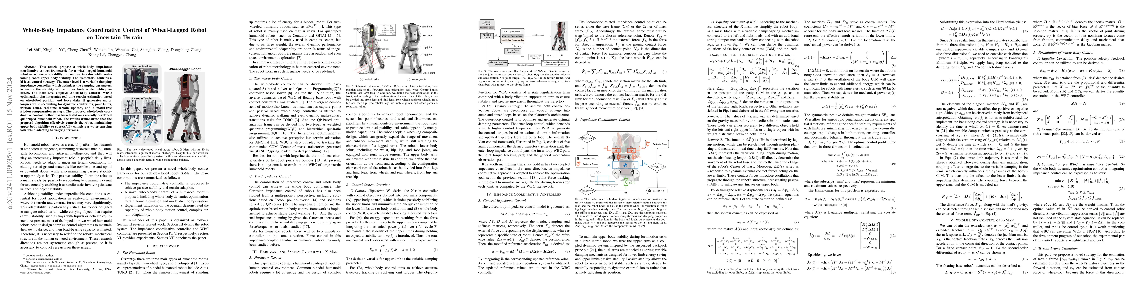 Thumbnail for Whole-Body Impedance Coordinative Control of Wheel-Legged Robot on
  Uncertain Terrain