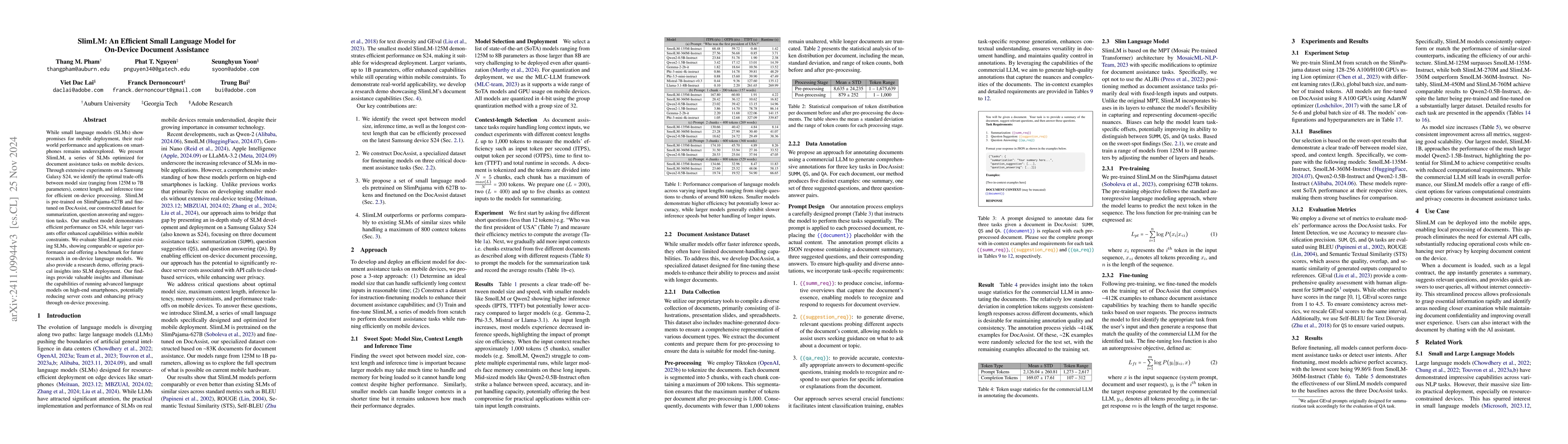 Thumbnail for SlimLM: An Efficient Small Language Model for On-Device Document
  Assistance