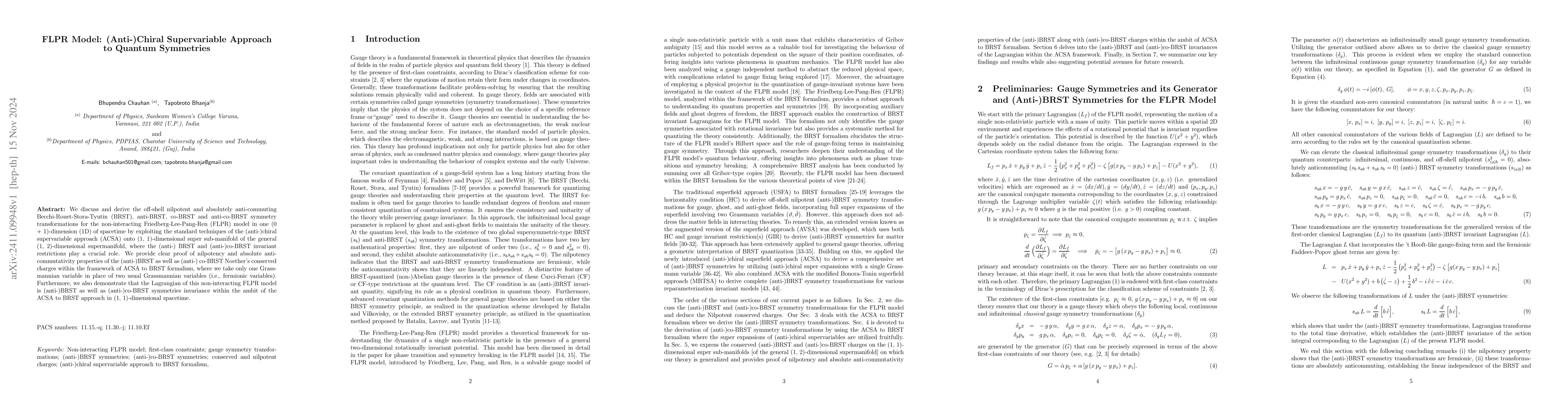 Thumbnail for FLPR Model: (Anti-)Chiral Supervariable Approach to Quantum Symmetries