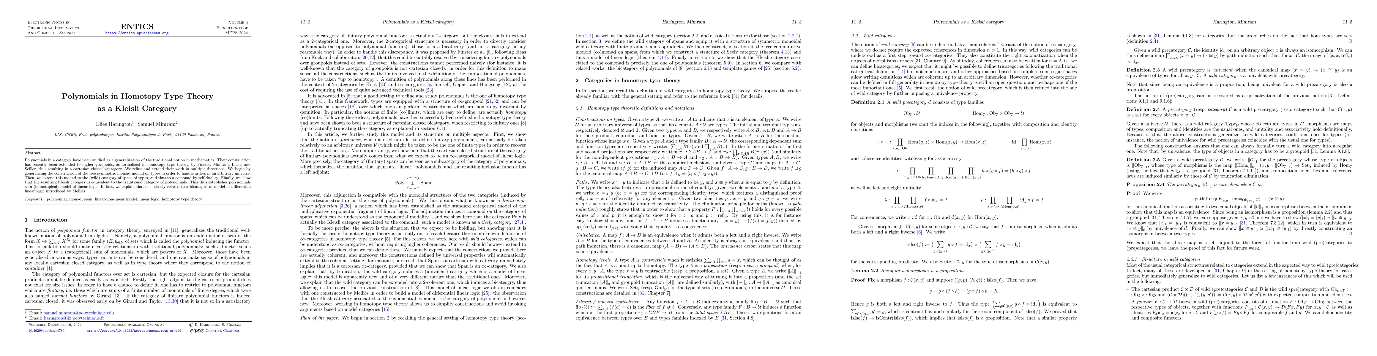 Thumbnail for Polynomials in homotopy type theory as a Kleisli category