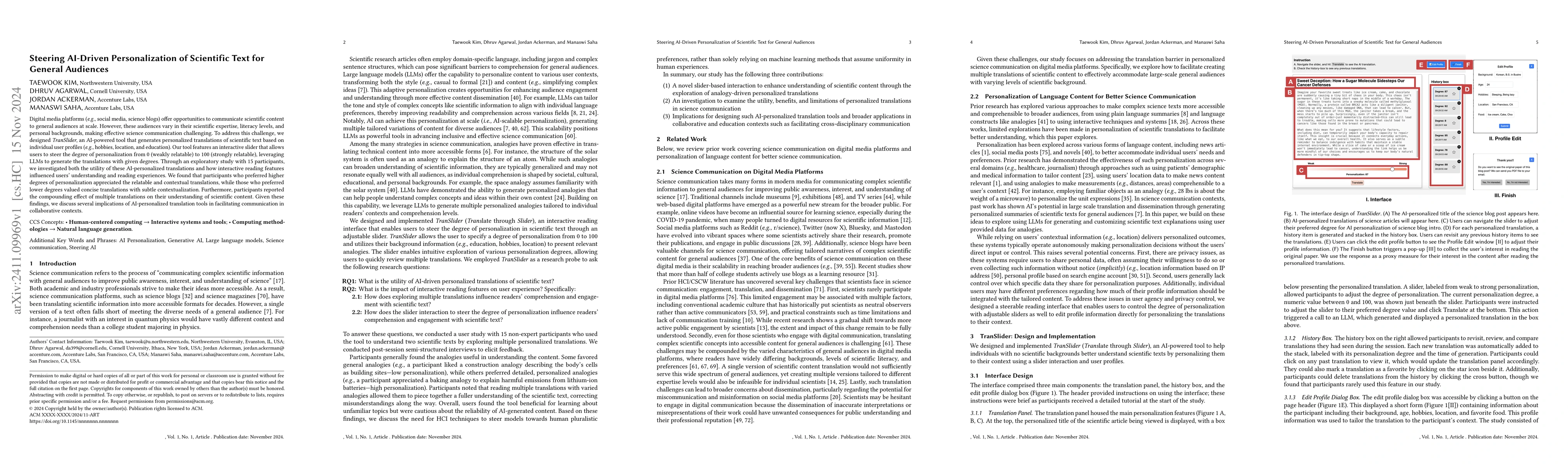 Thumbnail for Steering AI-Driven Personalization of Scientific Text for General
  Audiences