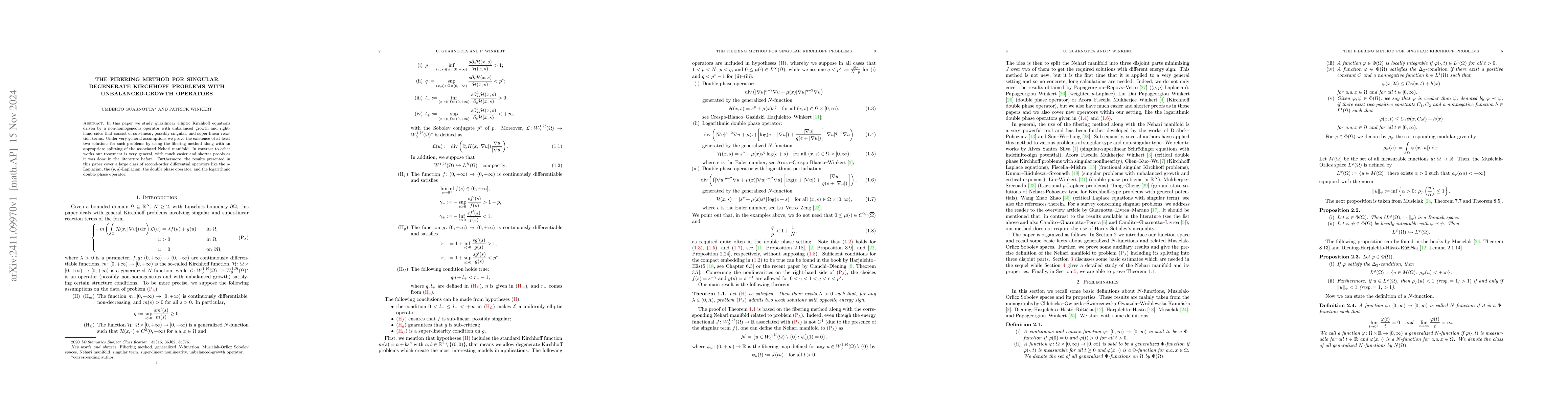 Thumbnail for The fibering method for singular degenerate Kirchhoff problems with
  unbalanced-growth operators