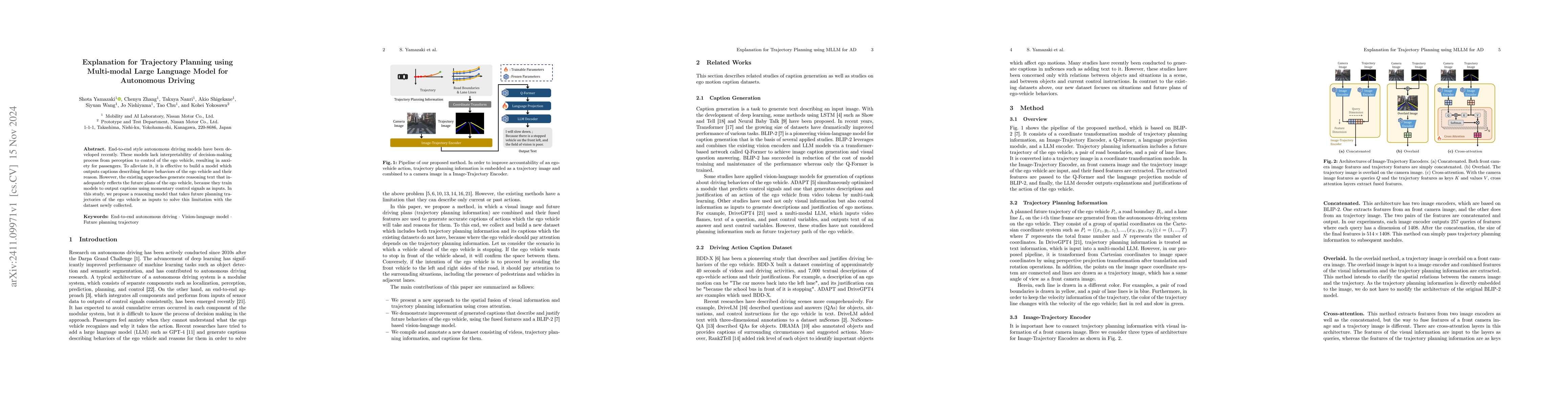 Thumbnail for Explanation for Trajectory Planning using Multi-modal Large Language
  Model for Autonomous Driving