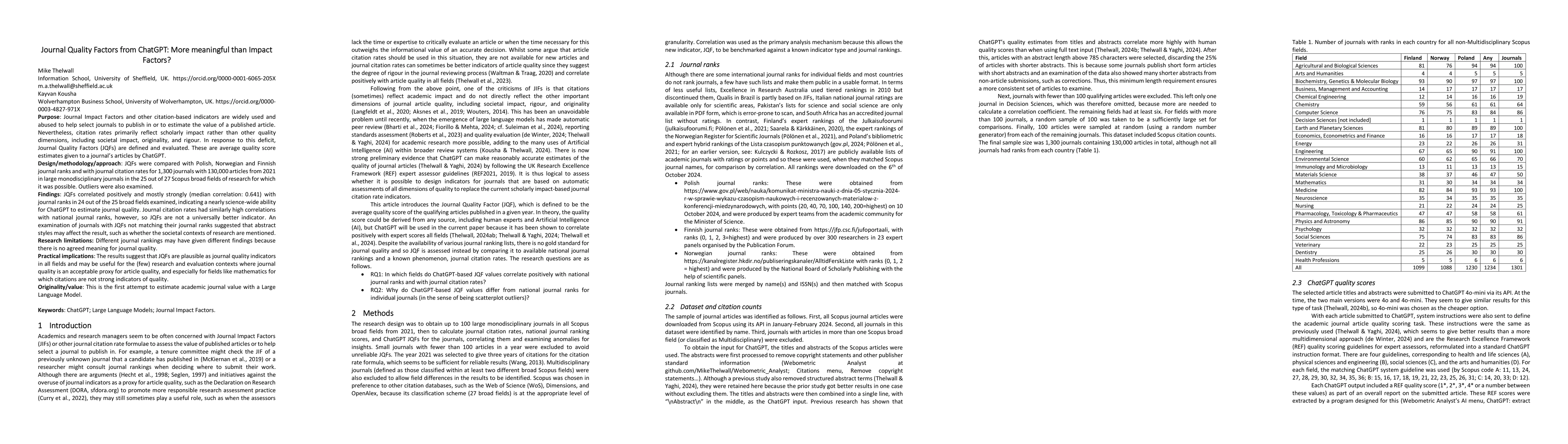 Thumbnail for Journal Quality Factors from ChatGPT: More meaningful than Impact
  Factors?