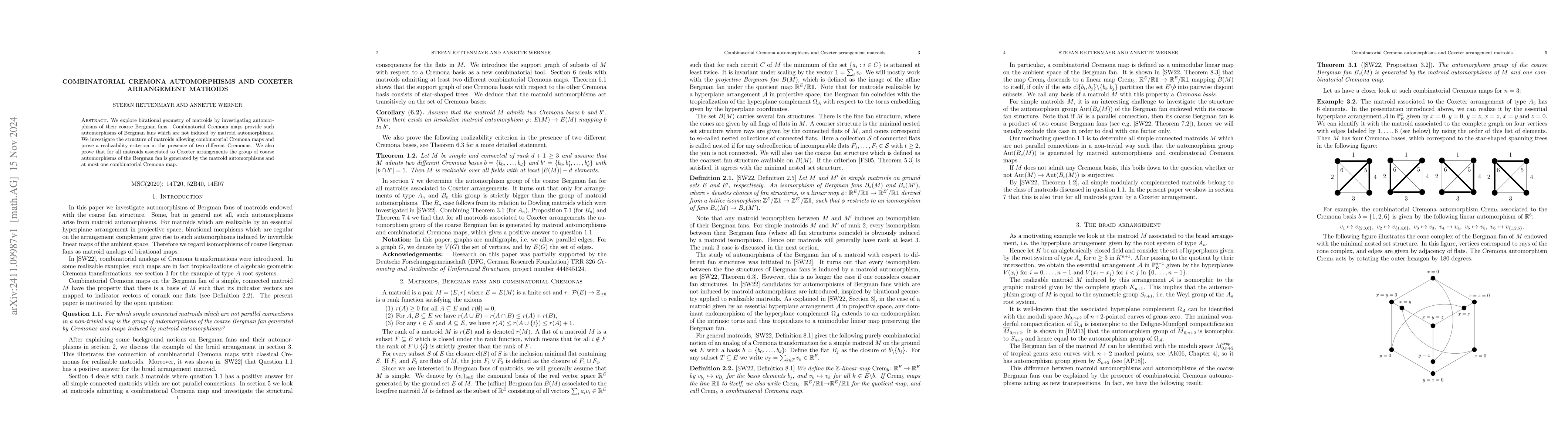 Thumbnail for Combinatorial Cremona automorphisms and Coxeter arrangement matroids