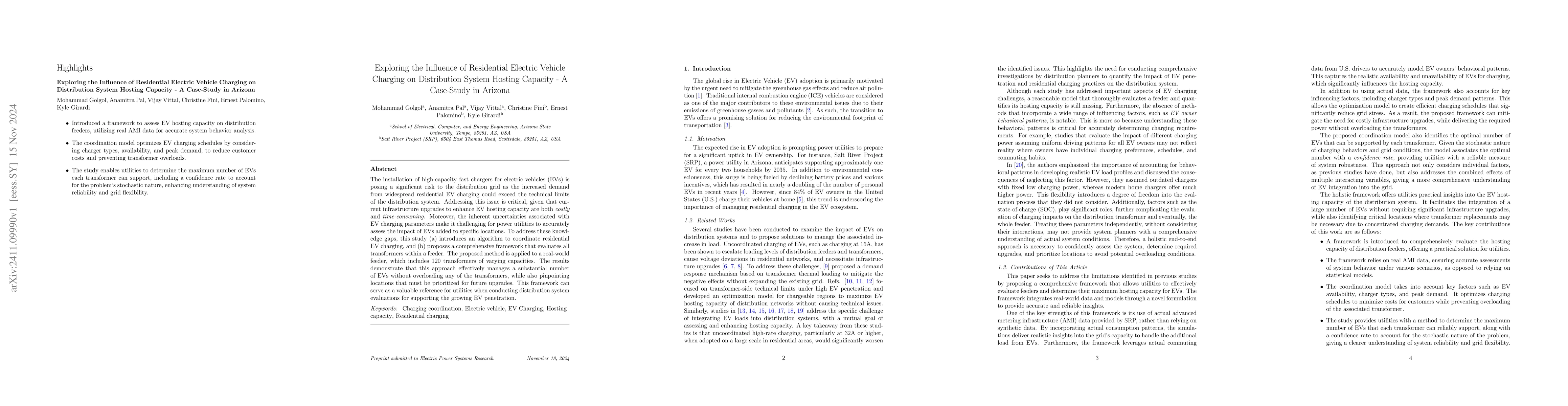 Thumbnail for Exploring the Influence of Residential Electric Vehicle Charging on
  Distribution System Hosting Capacity -- A Case-Study in Arizona