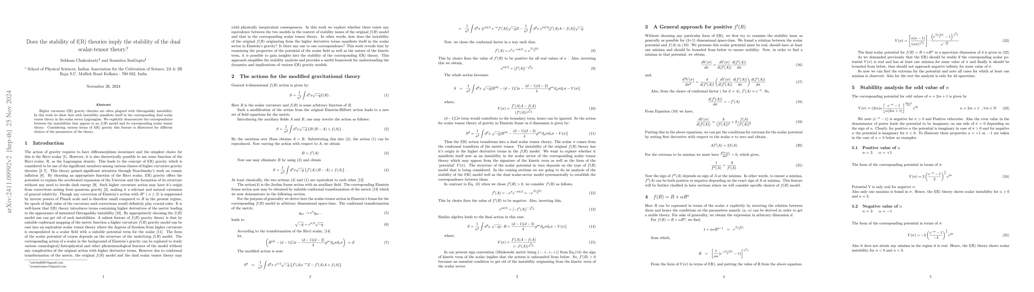 Thumbnail for Does the stability of f(R) theories imply the stability of the dual
  scalar-tensor theory ?