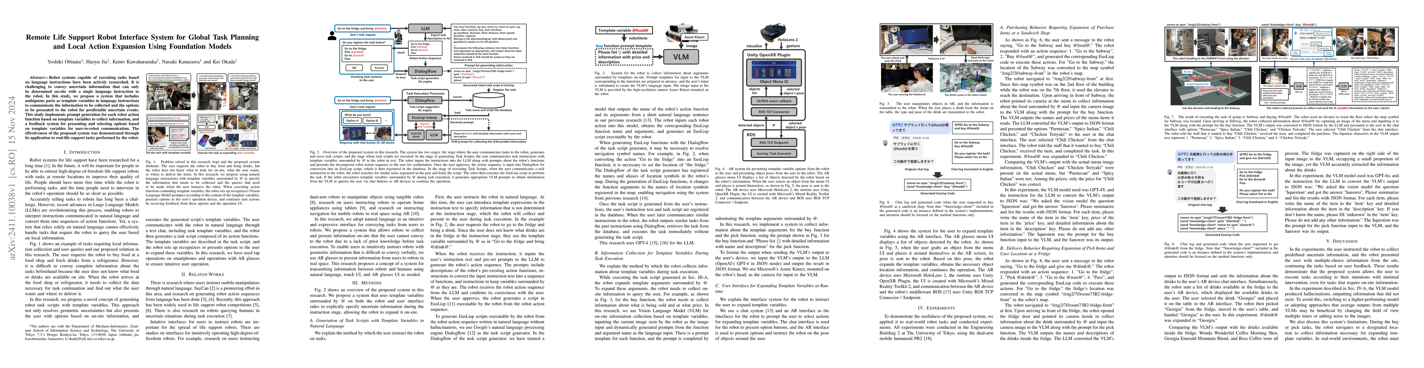 Thumbnail for Remote Life Support Robot Interface System for Global Task Planning and
  Local Action Expansion Using Foundation Models