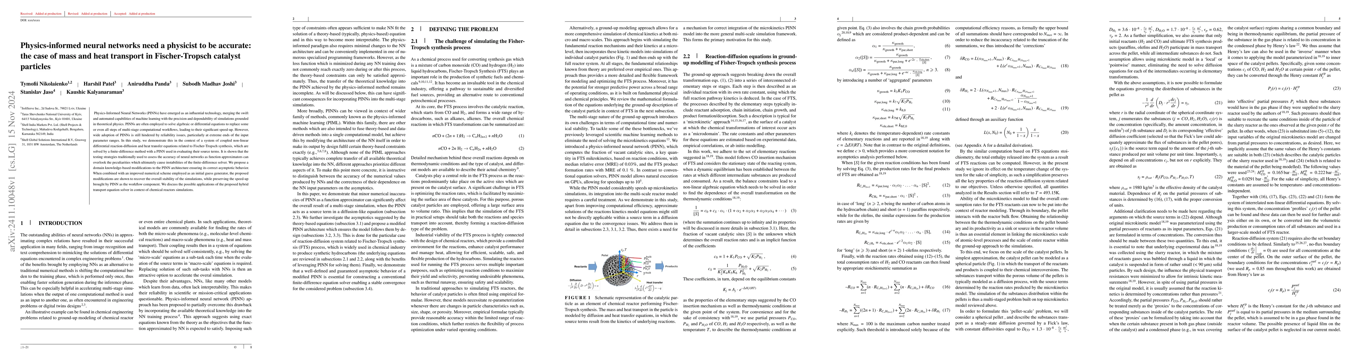 Thumbnail for Physics-informed neural networks need a physicist to be accurate: the
  case of mass and heat transport in Fischer-Tropsch catalyst particles
