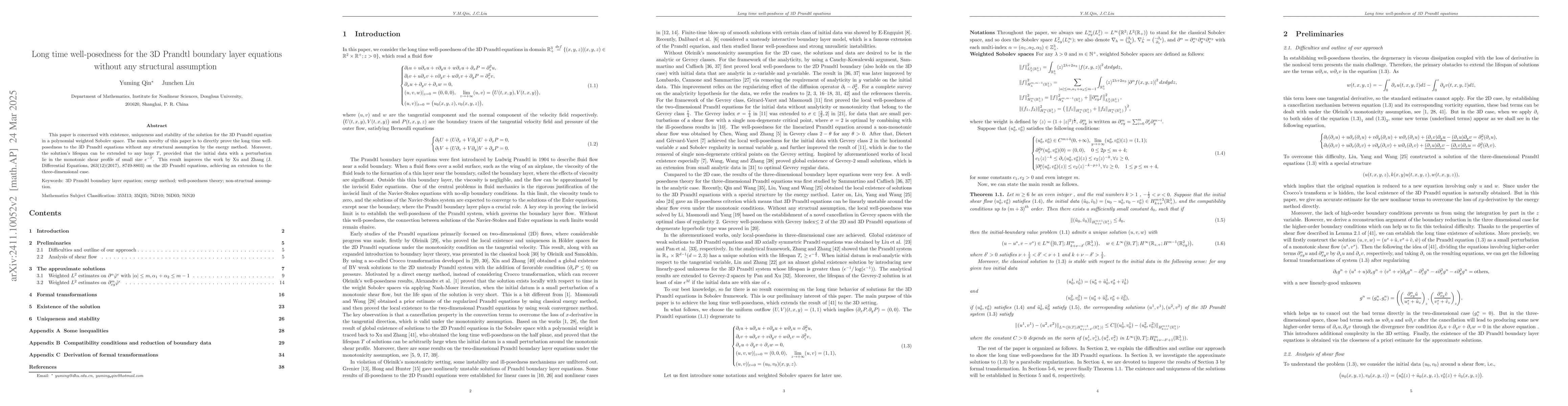 Thumbnail for Long time well-posdness for the 3D Prandtl boundary layer equations
  without structural assumption