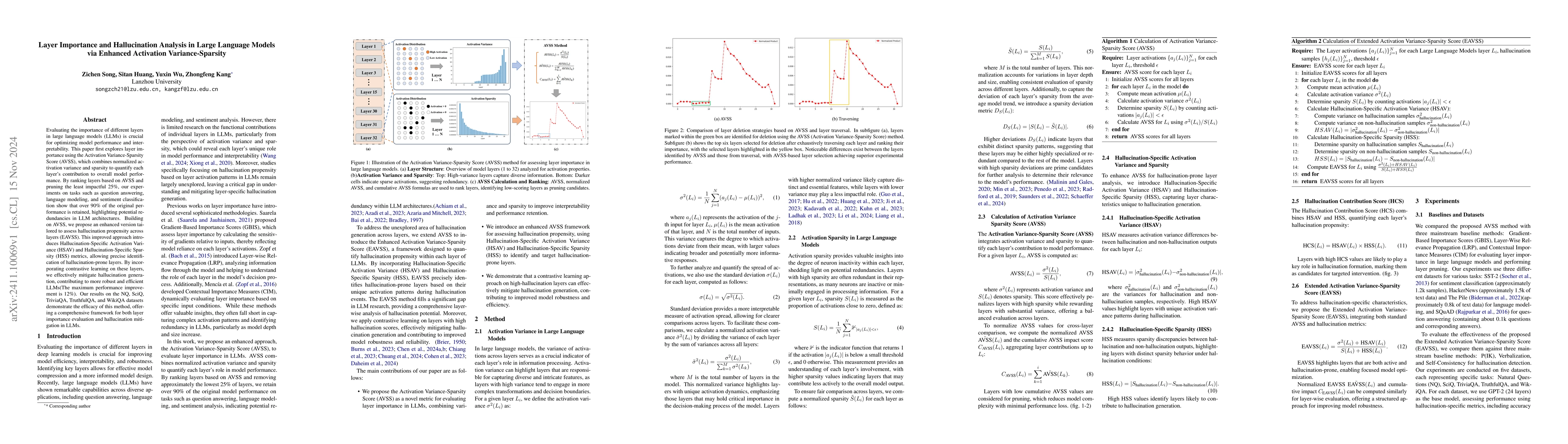 Thumbnail for Layer Importance and Hallucination Analysis in Large Language Models via
  Enhanced Activation Variance-Sparsity