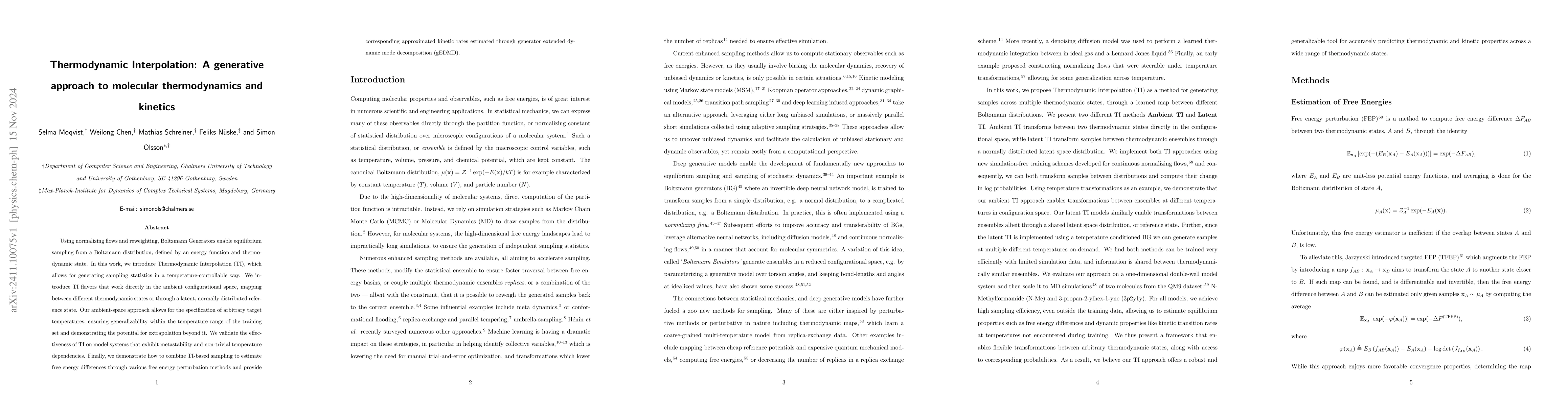 Thumbnail for Thermodynamic Interpolation: A generative approach to molecular
  thermodynamics and kinetics