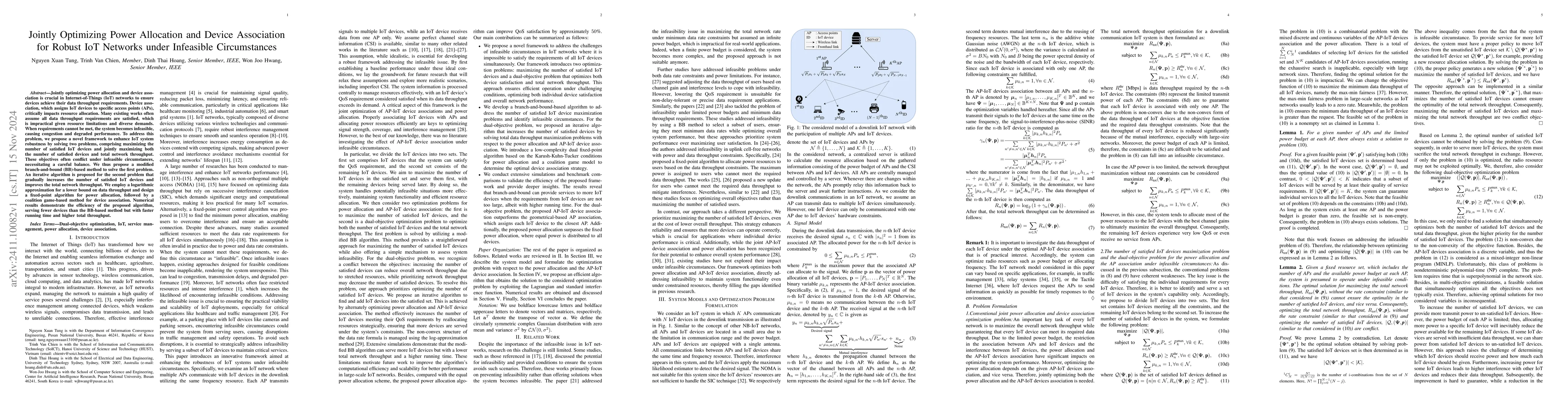 Thumbnail for Jointly Optimizing Power Allocation and Device Association for Robust
  IoT Networks under Infeasible Circumstances