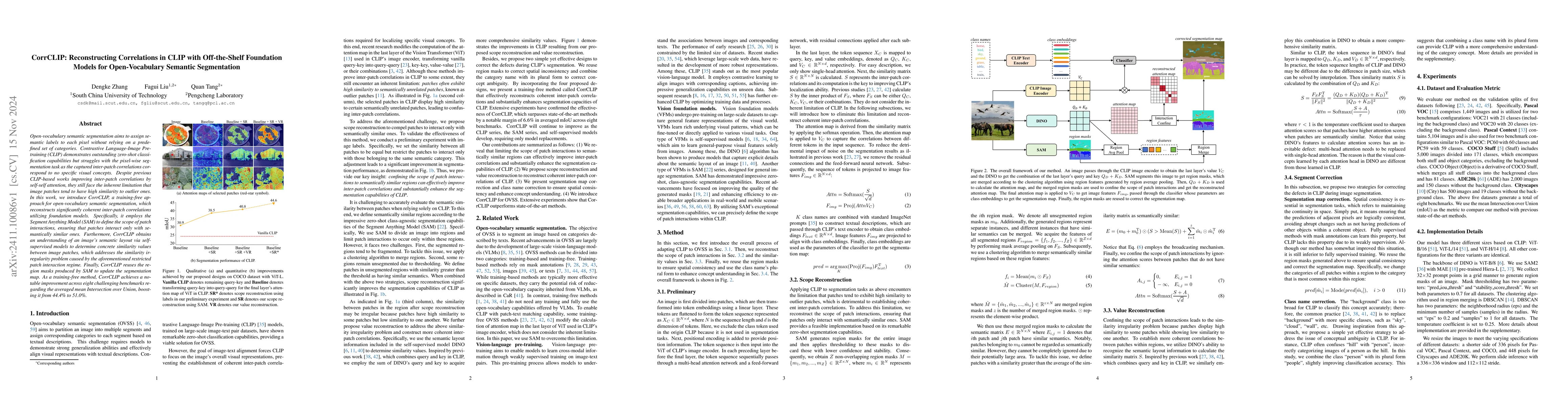 Thumbnail for CorrCLIP: Reconstructing Correlations in CLIP with Off-the-Shelf
  Foundation Models for Open-Vocabulary Semantic Segmentation