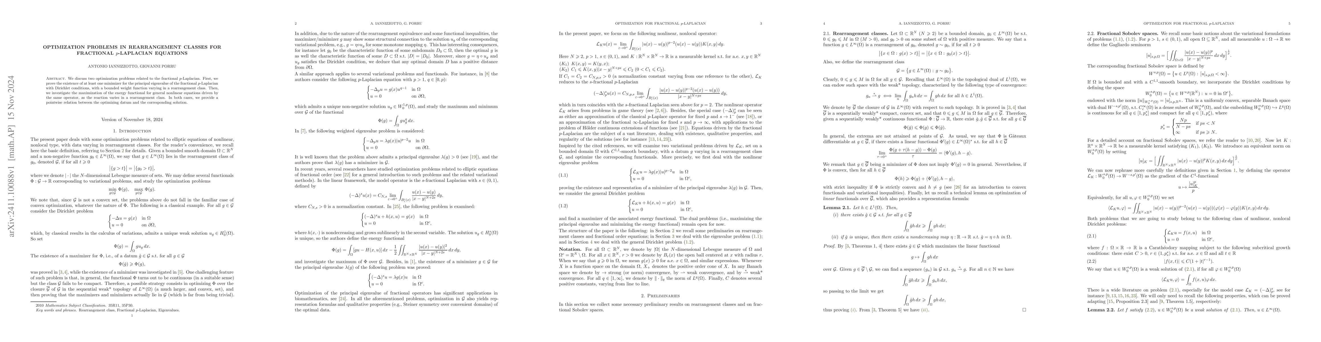 Thumbnail for Optimization problems in rearrangement classes for fractional
  $p$-Laplacian equations