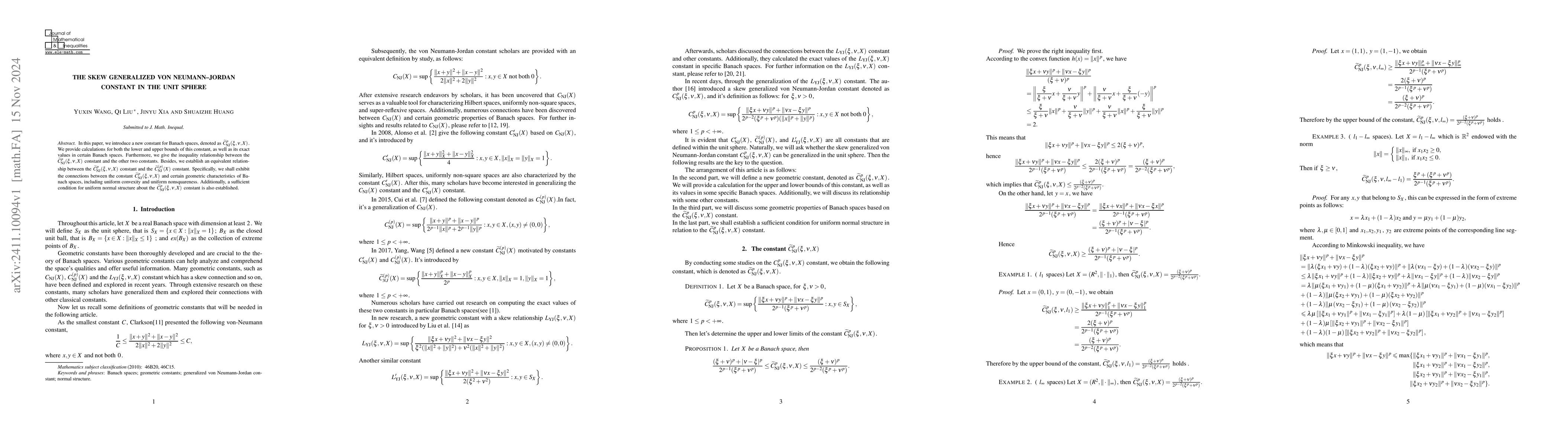 Thumbnail for The skew generalized Von Neumann Jordan constant in the unit sphere